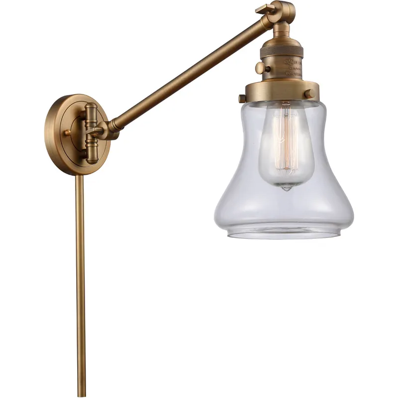 Bellmont 35 inch 3.5 watt Brushed Brass Swing Arm Wall Light in Clear Glass, Franklin Restoration