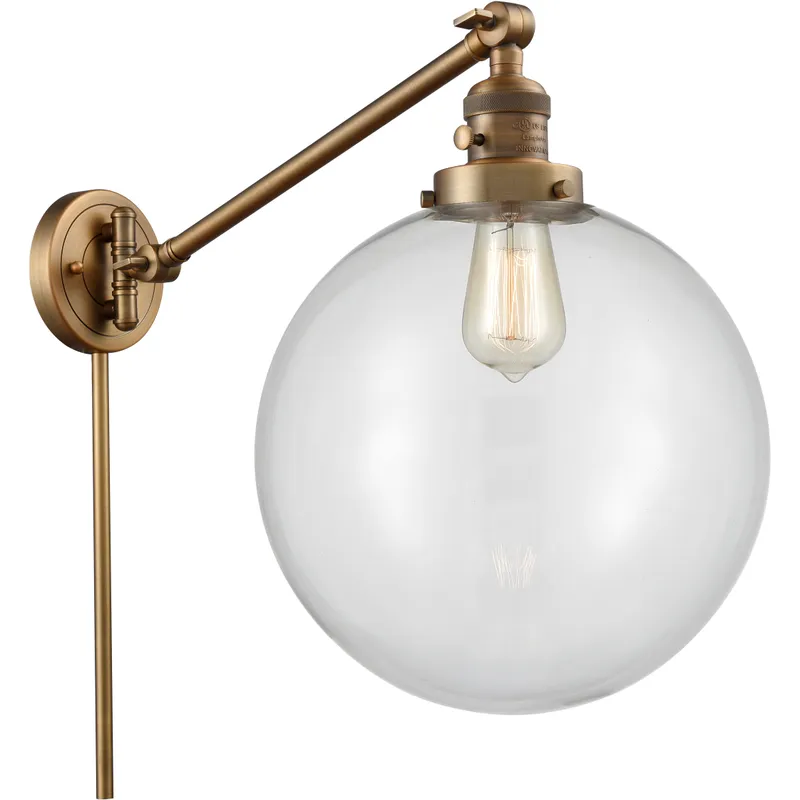 XX-Large Beacon 20 inch 100 watt Brushed Brass Swing Arm Wall Light in Clear Glass, Franklin Restoration