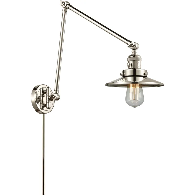 Railroad 30 inch 3.50 watt Polished Nickel Swing Arm Wall Light, Franklin Restoration
