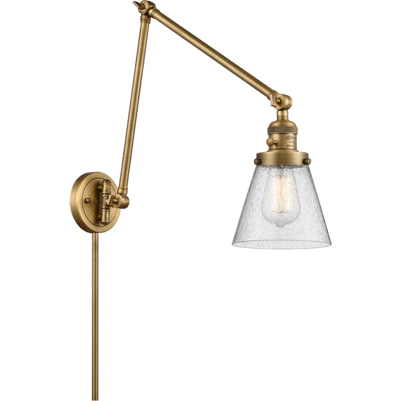 Small Cone 30 inch 60.00 watt Brushed Brass Swing Arm Wall Light, Franklin Restoration