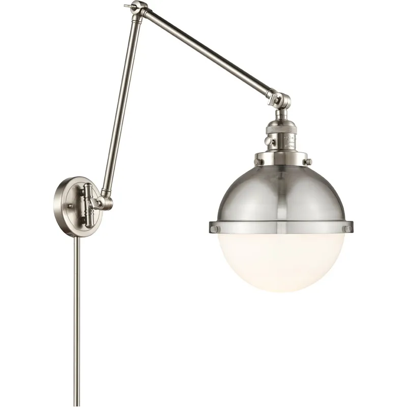 Franklin Restoration Hampden 32.5 inch 3.5 watt Brushed Satin Nickel Swing Arm Wall Light in Matte White Glass