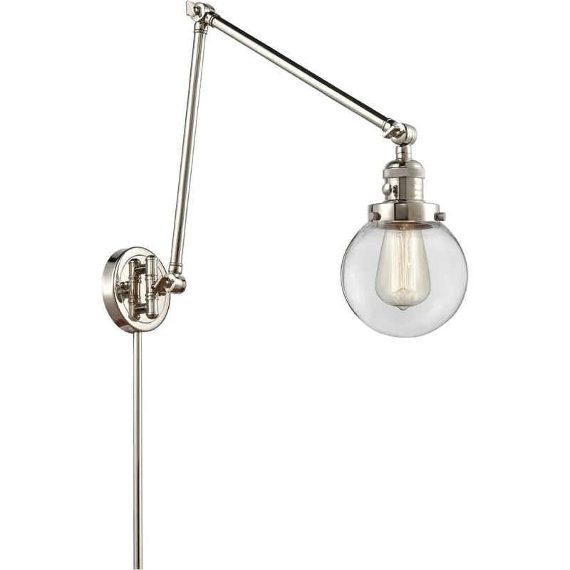 Beacon 30 inch 60.00 watt Polished Nickel Swing Arm Wall Light, Franklin Restoration