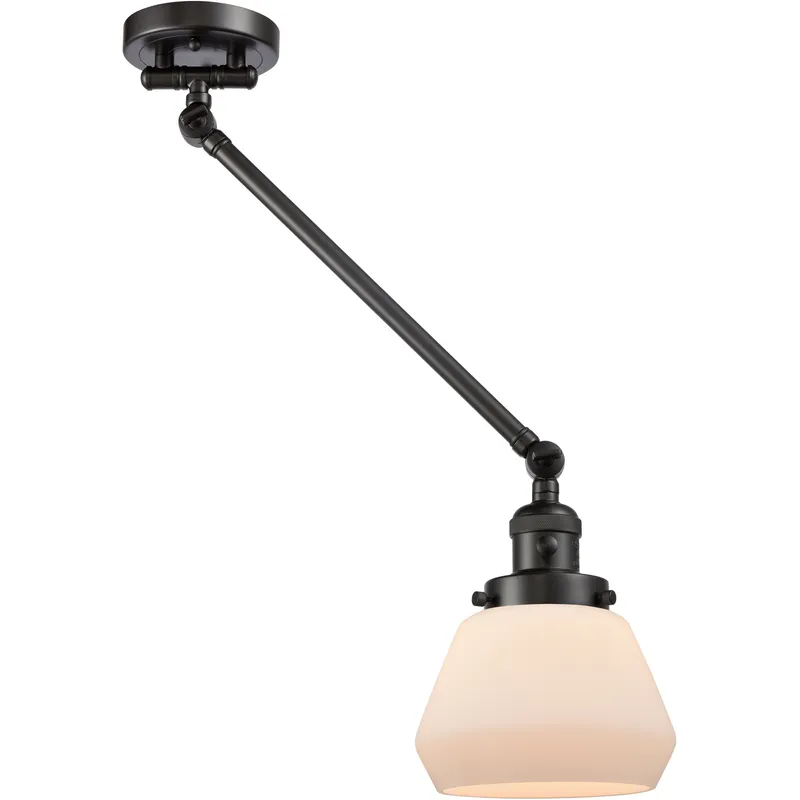 Fulton 35 inch 100 watt Oil Rubbed Bronze Swing Arm Wall Light in Matte White Glass, Franklin Restoration