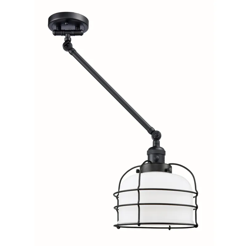 Large Bell Cage 21 inch 60.00 watt Matte Black Swing Arm Wall Light, Franklin Restoration