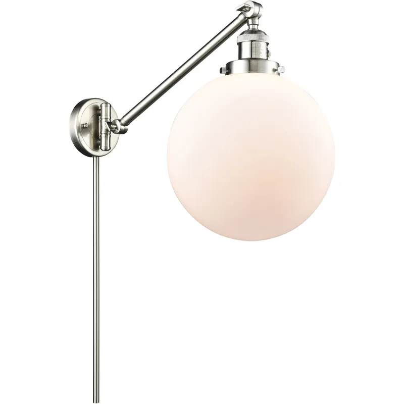 X-Large Beacon 18 inch 3.5 watt Satin Nickel Swing Arm Wall Light in Brushed Satin Nickel, Matte White Glass, Franklin Restoration