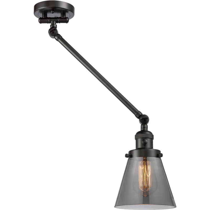 Small Cone 21 inch 60 watt Oil Rubbed Bronze Swing Arm Wall Light in Light Smoke Glass, Franklin Restoration