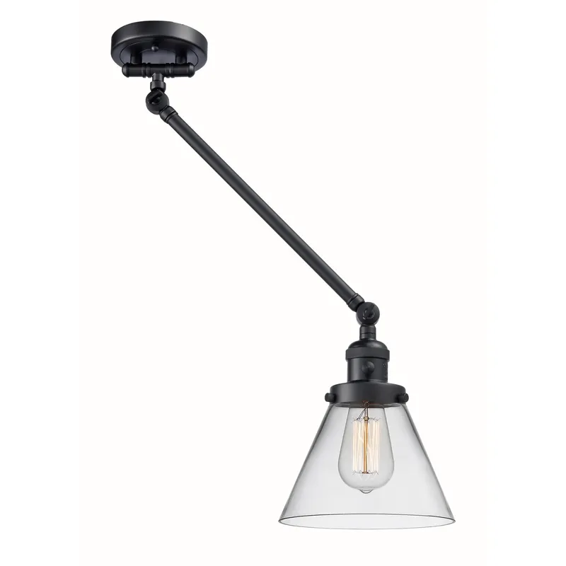 Large Cone 30 inch 60.00 watt Matte Black Swing Arm Wall Light, Franklin Restoration