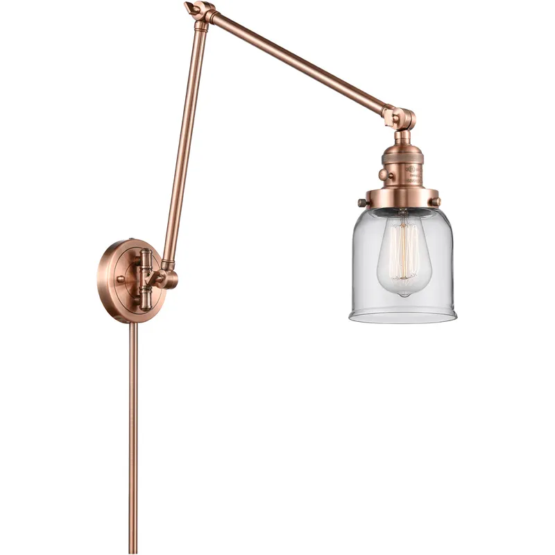 Small Bell 30 inch 60.00 watt Antique Copper Swing Arm Wall Light, Franklin Restoration