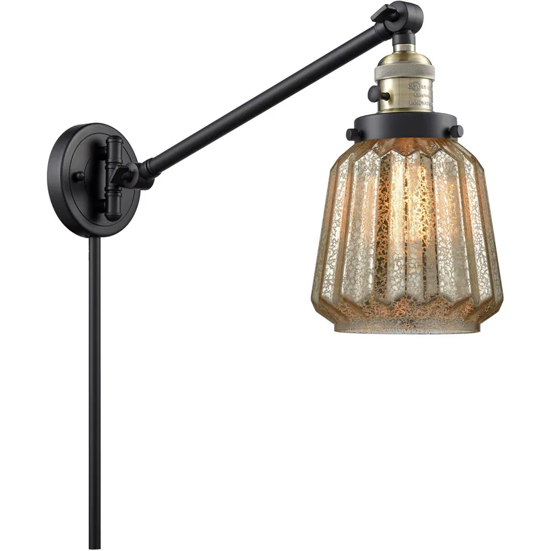 Chatham 35 inch 60.00 watt Black Antique Brass Swing Arm Wall Light, Franklin Restoration
