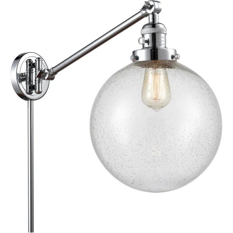 X-Large Beacon 18 inch 3.5 watt Polished Chrome Swing Arm Wall Light in Seedy Glass, Franklin Restoration