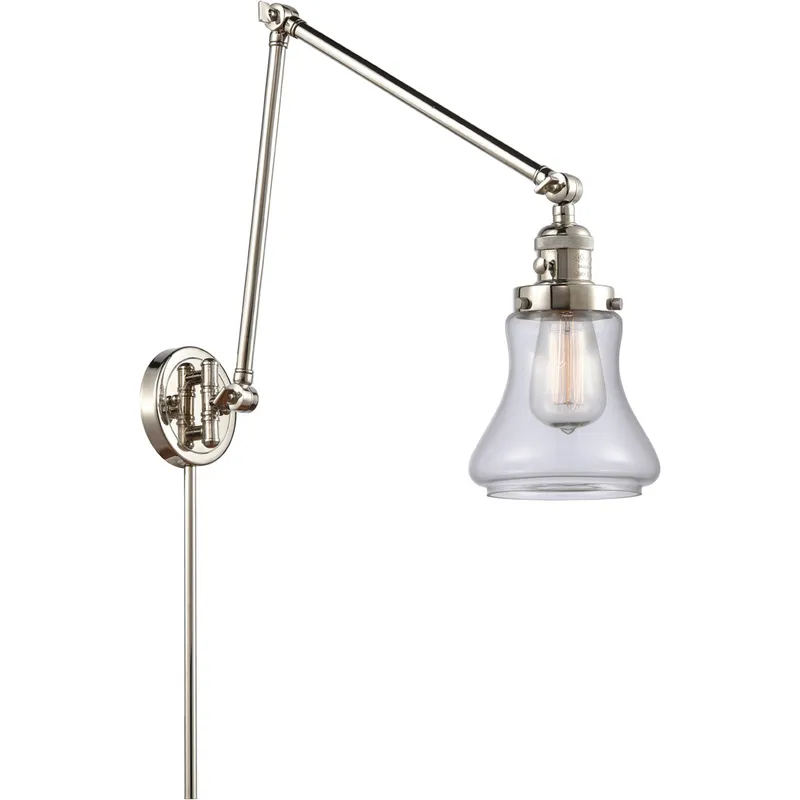 Bellmont 30 inch 3.5 watt Polished Nickel Swing Arm Wall Light in Clear Glass, Franklin Restoration