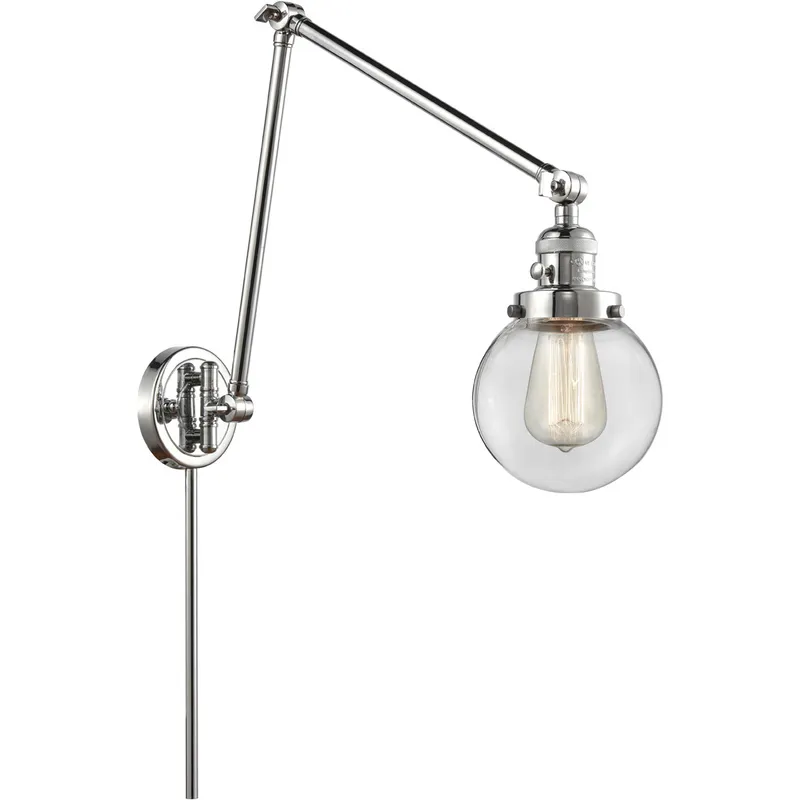 Beacon 30 inch 60 watt Polished Chrome Swing Arm Wall Light in Clear Glass, Franklin Restoration