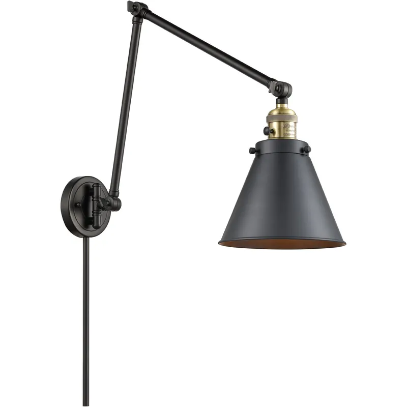 Appalachian 30 inch 3.5 watt Black Antique Brass Swing Arm Wall Light in Matte Black, Franklin Restoration