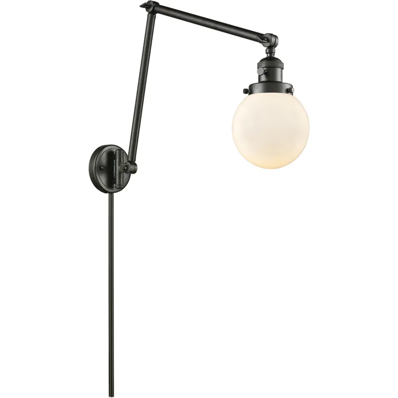 Beacon 30 inch 3.5 watt Oil Rubbed Bronze Swing Arm Wall Light in Matte White Glass, Franklin Restoration