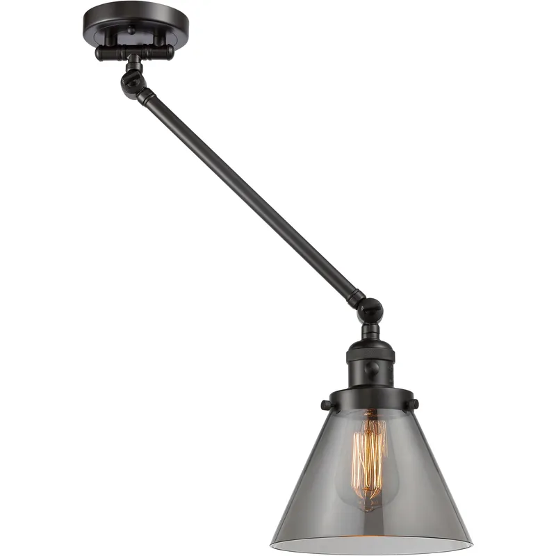 Large Cone 30 inch 60 watt Oil Rubbed Bronze Swing Arm Wall Light in Light Smoke Glass, Franklin Restoration