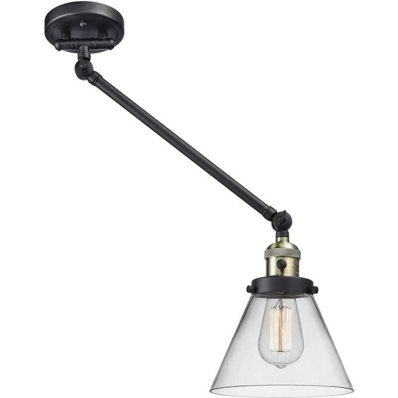 Large Cone 30 inch 60.00 watt Black Antique Brass Swing Arm Wall Light, Franklin Restoration