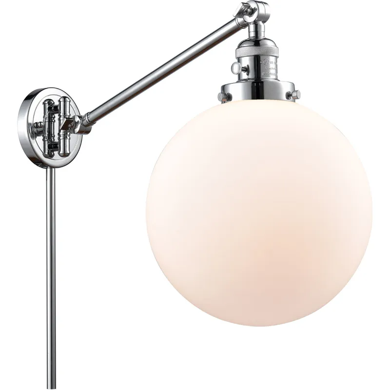 X-Large Beacon 18 inch 3.5 watt Polished Chrome Swing Arm Wall Light in Matte White Glass, Franklin Restoration