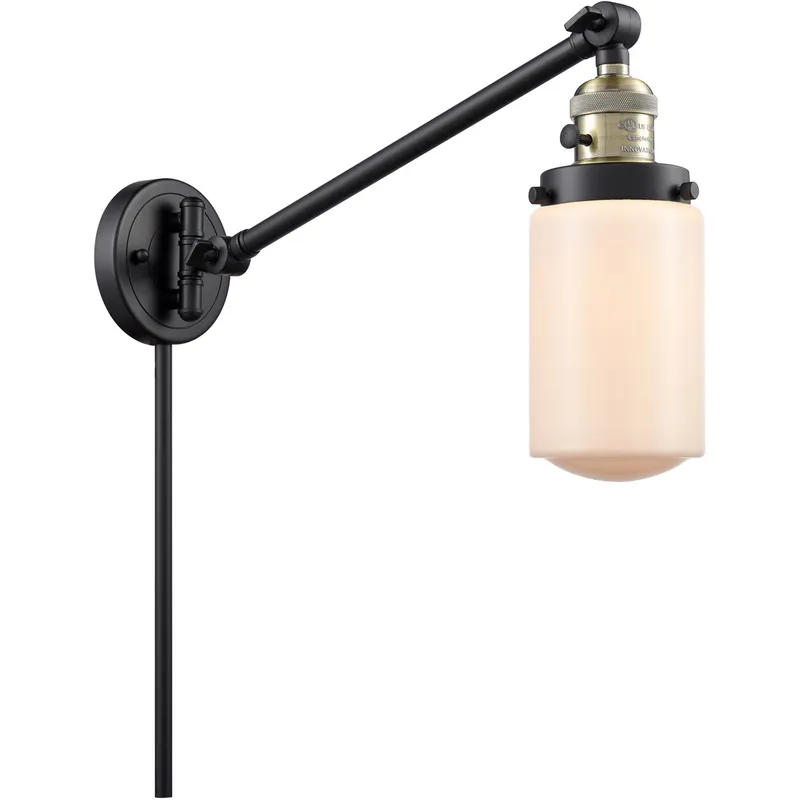 Dover 30 inch 3.50 watt Black Antique Brass Swing Arm Wall Light, Franklin Restoration
