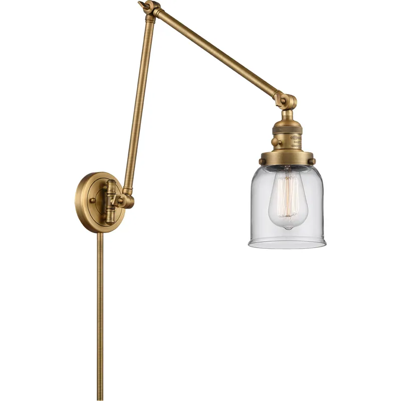 Small Bell 30 inch 60.00 watt Brushed Brass Swing Arm Wall Light, Franklin Restoration