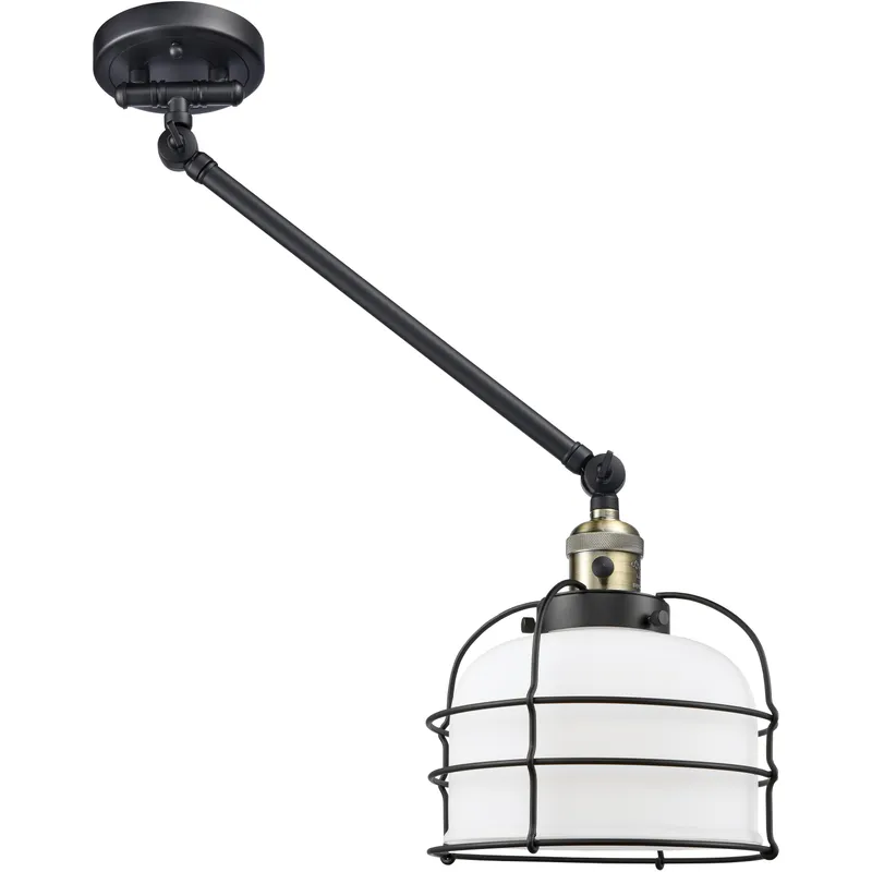 Large Bell Cage 21 inch 60.00 watt Black Antique Brass Swing Arm Wall Light, Franklin Restoration