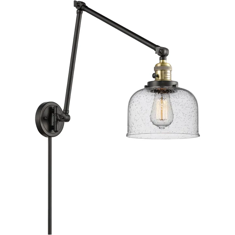 Large Bell 30 inch 3.50 watt Black Antique Brass Swing Arm Wall Light, Franklin Restoration