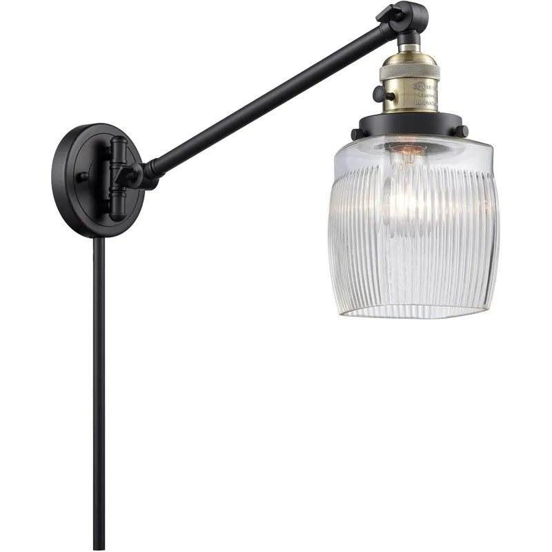 Colton 30 inch 60 watt Black Antique Brass Swing Arm Wall Light, Franklin Restoration