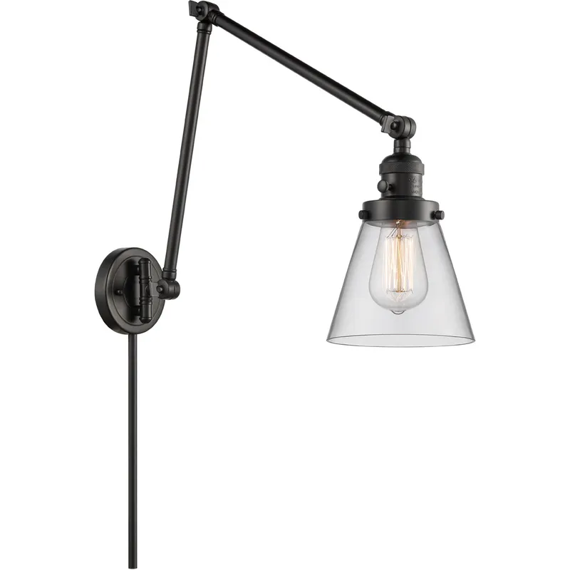 Small Cone 30 inch 60.00 watt Matte Black Swing Arm Wall Light, Franklin Restoration