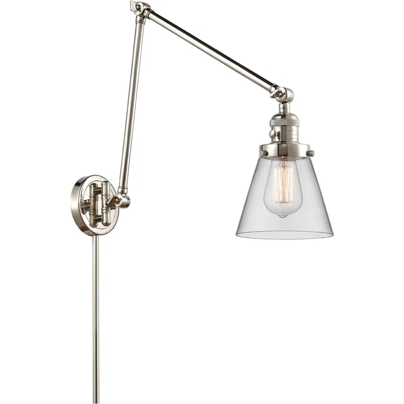 Small Cone 30 inch 60.00 watt Polished Nickel Swing Arm Wall Light, Franklin Restoration