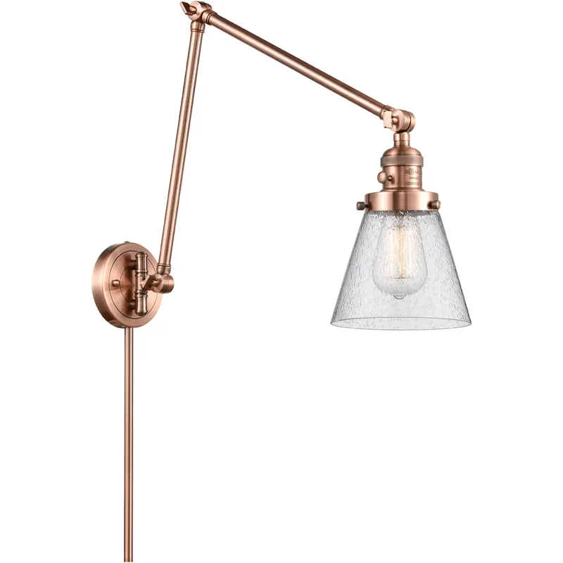 Small Cone 30 inch 60.00 watt Antique Copper Swing Arm Wall Light, Franklin Restoration