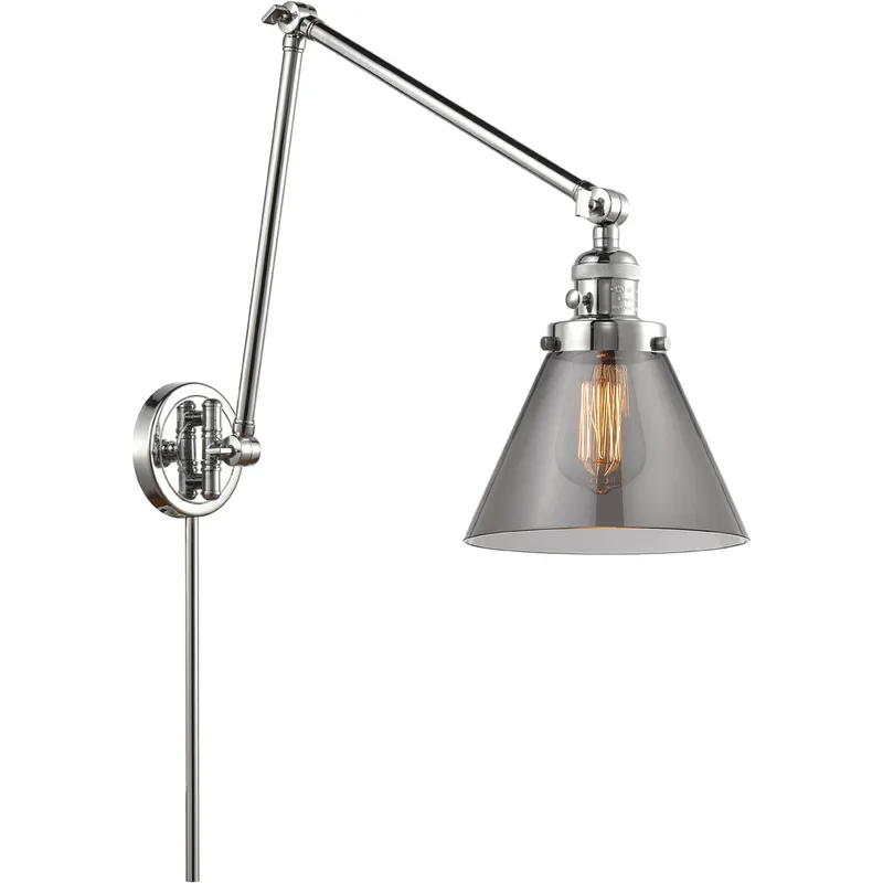 Large Cone 30 inch 3.50 watt Polished Chrome Swing Arm Wall Light, Franklin Restoration