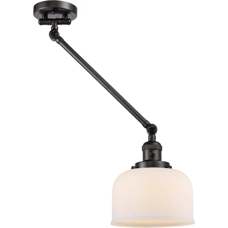 Large Bell 21 inch 100 watt Oil Rubbed Bronze Swing Arm Wall Light in Matte White Glass, Franklin Restoration