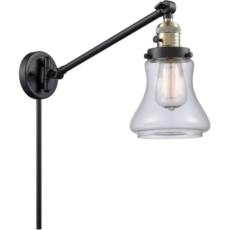Bellmont 35 inch 3.5 watt Black Antique Brass Swing Arm Wall Light in Clear Glass, Franklin Restoration