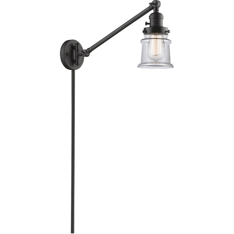 Small Canton 35 inch 3.5 watt Oil Rubbed Bronze Swing Arm Wall Light in Clear Glass, Franklin Restoration