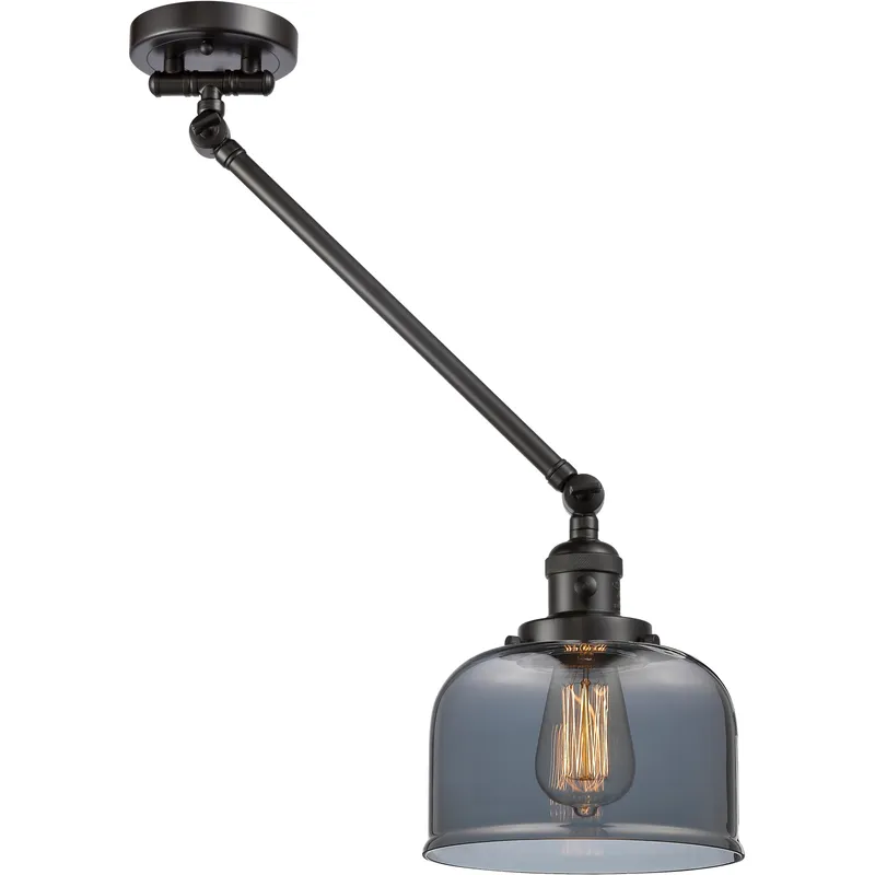 Large Bell 21 inch 60 watt Oil Rubbed Bronze Swing Arm Wall Light in Light Smoke Glass, Franklin Restoration