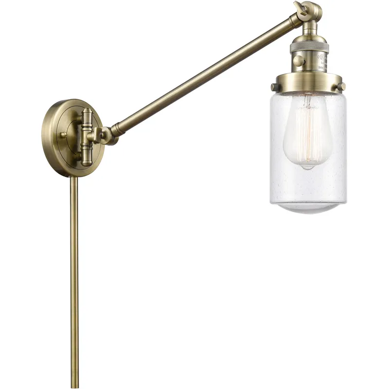 Dover 30 inch 3.5 watt Antique Brass Swing Arm Wall Light in Seedy Glass, Franklin Restoration