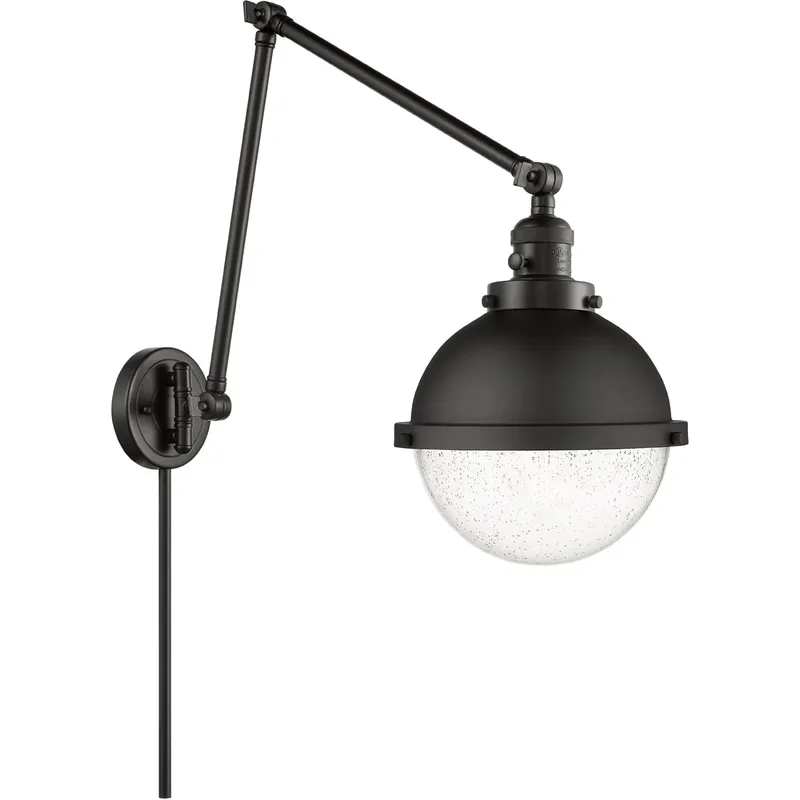 Franklin Restoration Hampden 32.5 inch 3.5 watt Matte Black Swing Arm Wall Light in Seedy Glass