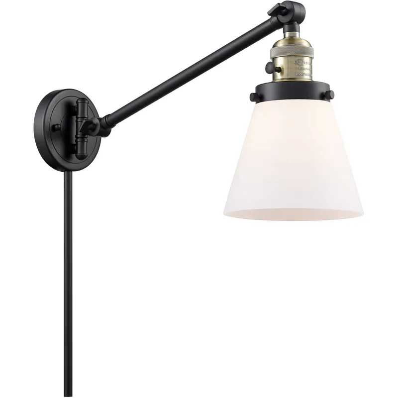 Small Cone 21 inch 60.00 watt Black Antique Brass Swing Arm Wall Light, Franklin Restoration