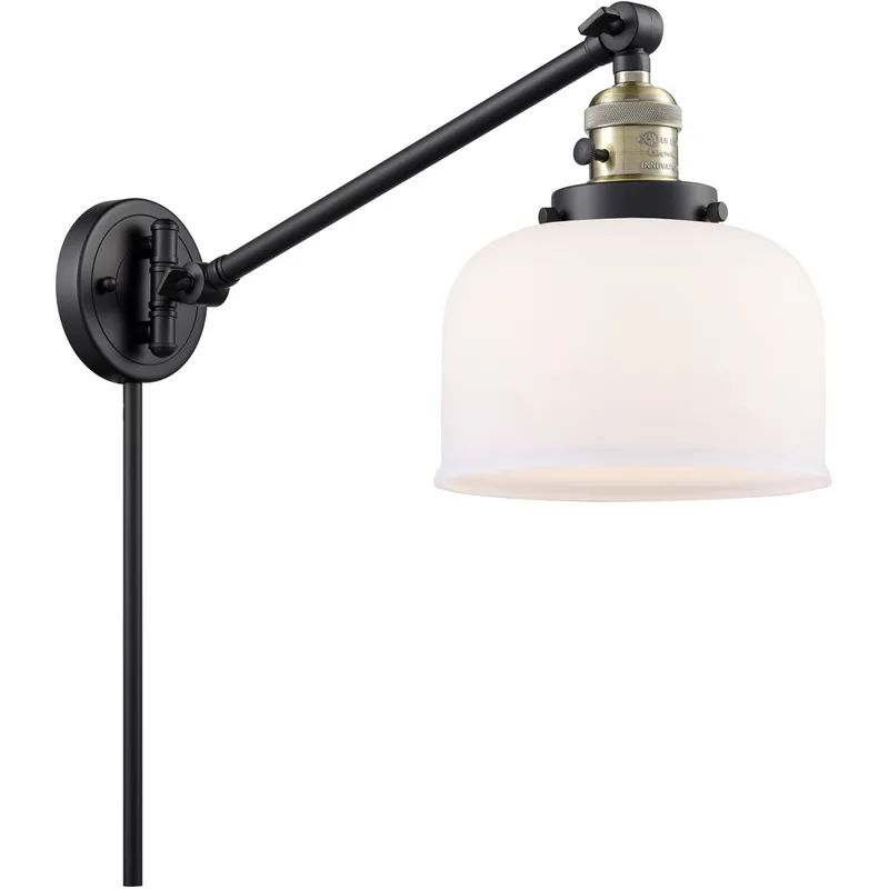 Large Bell 21 inch 3.50 watt Black Antique Brass Swing Arm Wall Light, Franklin Restoration