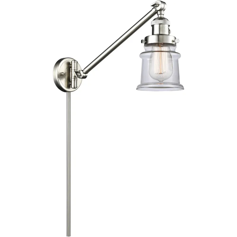 Small Canton 35 inch 3.5 watt Satin Nickel Swing Arm Wall Light in Brushed Satin Nickel, Clear Glass, Franklin Restoration