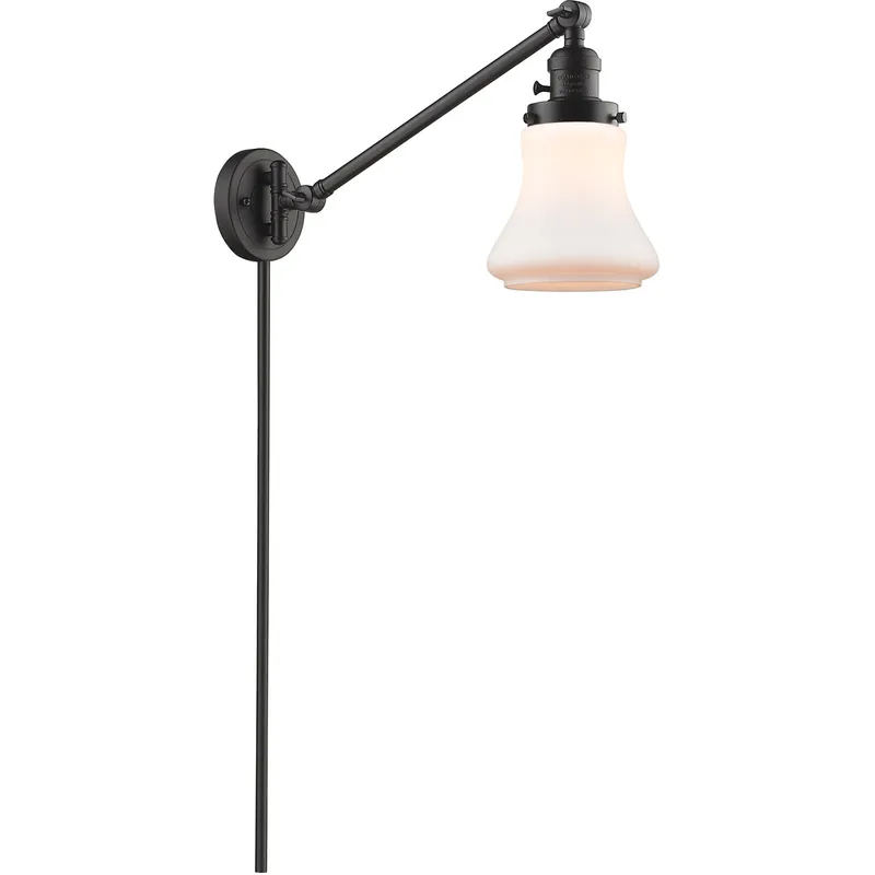 Bellmont 35 inch 3.5 watt Oil Rubbed Bronze Swing Arm Wall Light in Matte White Glass, Franklin Restoration