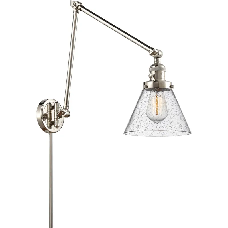 Large Cone 30 inch 3.50 watt Polished Nickel Swing Arm Wall Light, Franklin Restoration