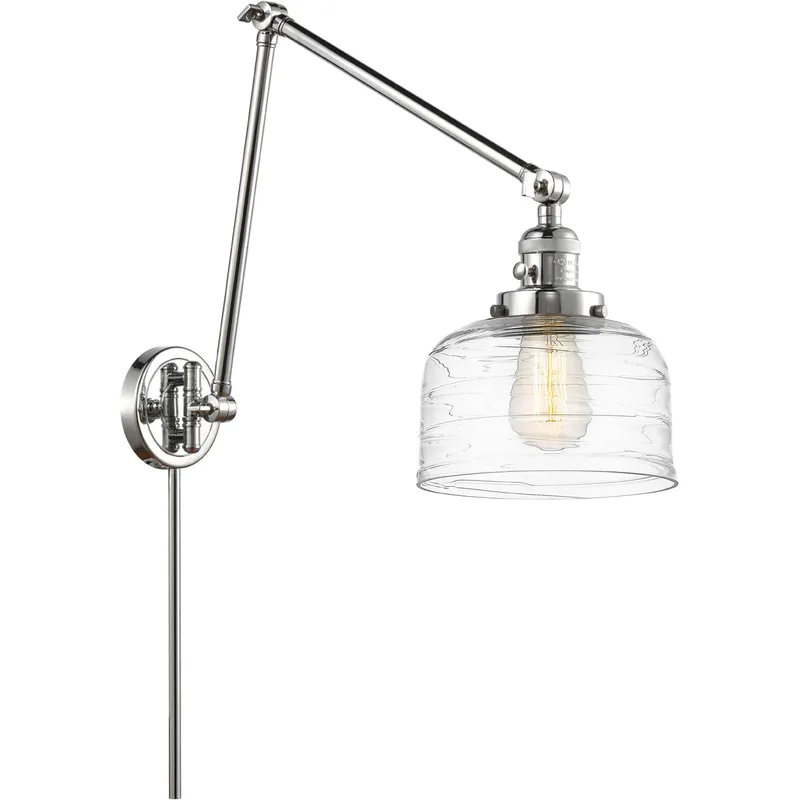 Franklin Restoration Bell 30 inch 100 watt Polished Chrome Swing Arm Wall Light in Clear Deco Swirl Glass
