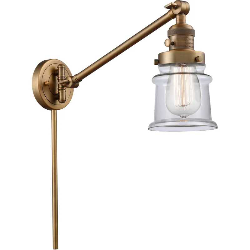 Small Canton 35 inch 3.5 watt Brushed Brass Swing Arm Wall Light in Clear Glass, Franklin Restoration