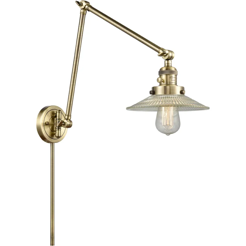 Halophane 30 inch 3.50 watt Antique Brass Swing Arm Wall Light, Franklin Restoration