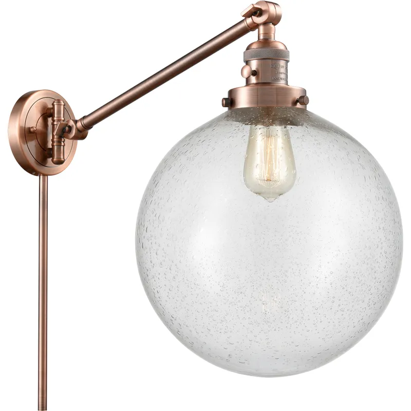 XX-Large Beacon 20 inch 100 watt Antique Copper Swing Arm Wall Light in Seedy Glass, Franklin Restoration