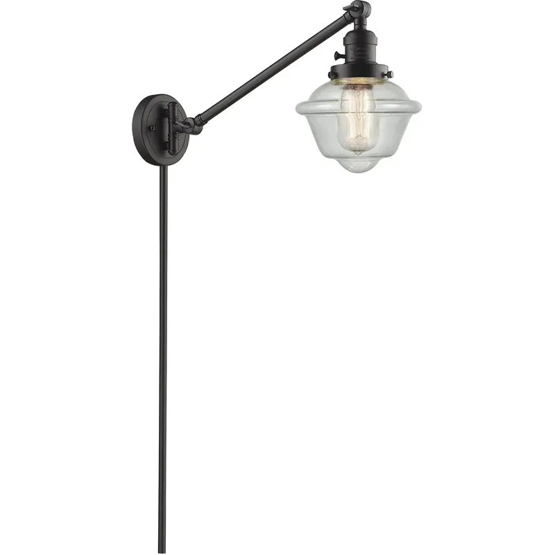 Small Oxford 30 inch 3.5 watt Oil Rubbed Bronze Swing Arm Wall Light in Seedy Glass, Franklin Restoration