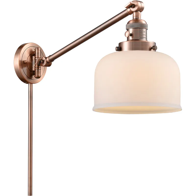 Large Bell 21 inch 60.00 watt Antique Copper Swing Arm Wall Light, Franklin Restoration