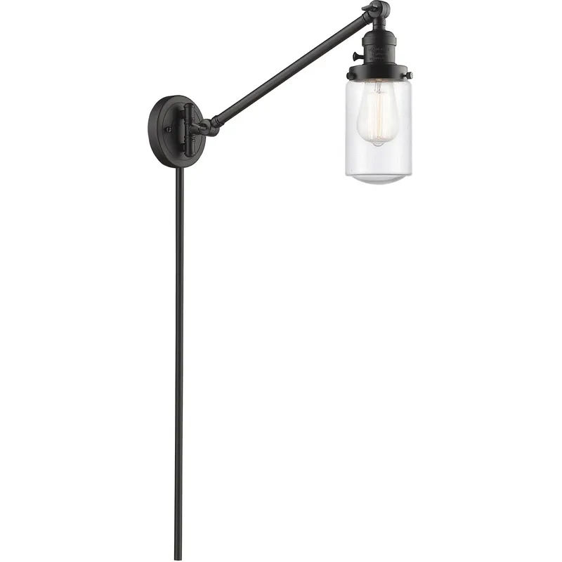 Dover 30 inch 60 watt Oil Rubbed Bronze Swing Arm Wall Light in Seedy Glass, Franklin Restoration