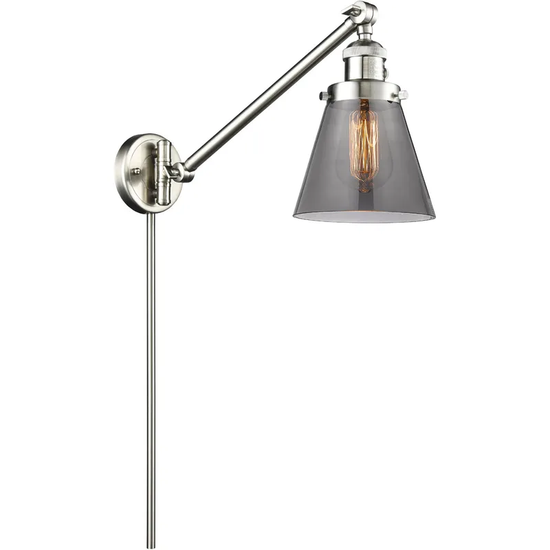 Small Cone 21 inch 3.50 watt Satin Nickel Swing Arm Wall Light, Franklin Restoration