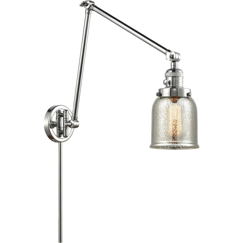 Small Bell 30 inch 60.00 watt Polished Chrome Swing Arm Wall Light, Franklin Restoration